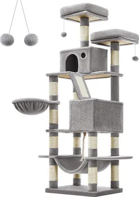 Produktbild von Famanu Katzenkratzbaum mit Spielhaus - 55 x 45 x 168 cm