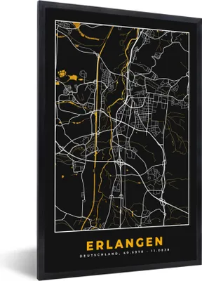 Produktbild von MuchoWow® Gerahmtes Poster Stadtplan - Karte - Erlangen - Gold - Deutschland - Karte 20x30 cm - Poster mit Schwarzem Bilderrahmen Wandposter Rahmen Foto Bilder - Drucken - Bilder Poster im Rahmen