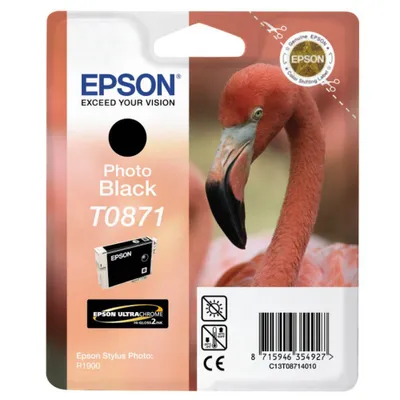 Obrázek produktu pro Epson Flamingo Inkoustová Photo Black T0871 Ultra Gloss High-Gloss 2, Černá fotografická, Inkoust na bázi barvy, 1 kusů