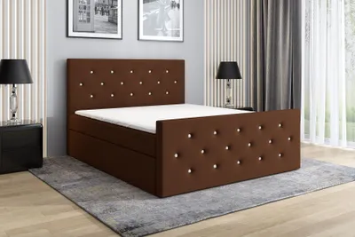 Produktbild von Boxspringbett REINN 200 x 200 mit 2 Bettkästen, Bonell-Matratze und Topper. Farbe: Braun