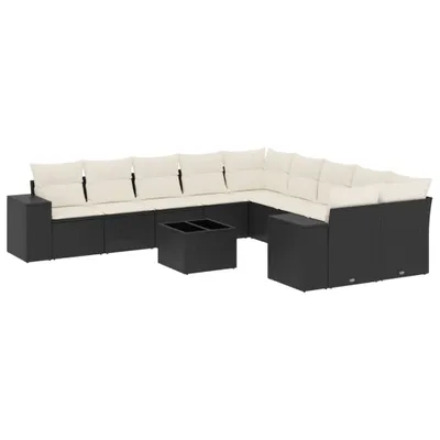 Produktbild von vidaXL 11-tlg. Garten-Sofagarnitur mit Kissen Schwarz Poly Rattan
