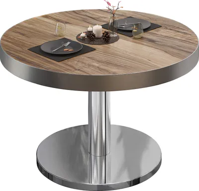 Produktbild von BN | Bistro Loungetisch | Ø:H 80 x 36 cm | Edelstahl Rand | Sheesham / Edelstahl | Bistrotisch Loungetisch