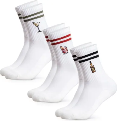 Produktbild von Occulto Damen & Herren Motiv Tennissocken mit Streifen 3er Pack (Modell: Summer) Drinks2 35-38