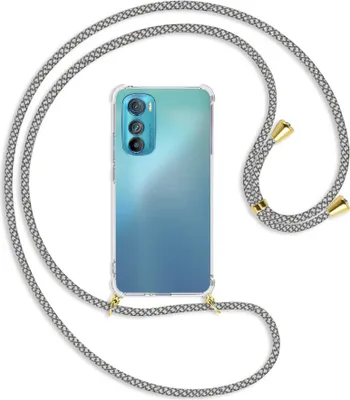Produktbild von Handykette Backcover-Schutzhülle mit Band (Metall goldfarben) für Motorola Edge 30 5G - weiß/grau kariert