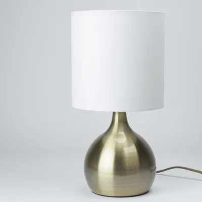 Obrázok produktu pre Moderná stolná lampa mosadzného vzhľadu, látkové tienidlo, dotykový stmievač, E14 max. 40 W, výška 29 cm Stolná lampa Nočná lampa