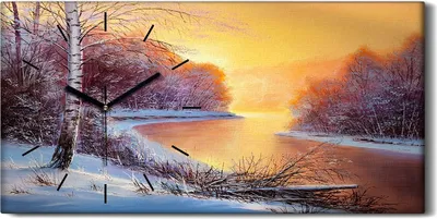 Produktbild von Dekor Leinwand Uhr Wandbilder Geräuschlos 60x30 Waldlandschaft Malerei Winter - schwarze Hände