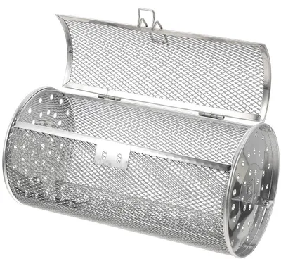 Produktbild von Grillroster aus Edelstahl - Grillkorb - Rotisserie-Korb - Airfryer Zubehör - 360° Rotation - 25x14x14 cm
