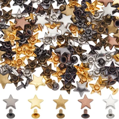 Productafbeelding van Sternvormige knopen - Set van 200 stuks, 12 mm, metalen - Geschikt voor kleding, tassen, riemen, schoenen en lederwaren - Goud en zilver
