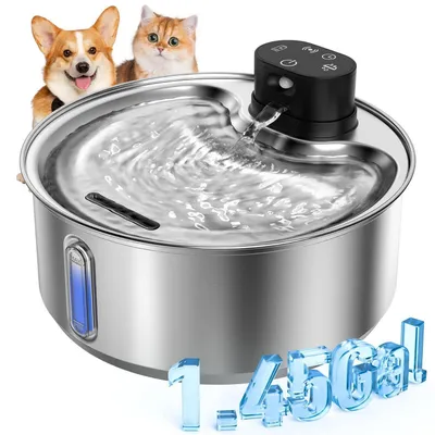 Produktbild von Trinkbrunnen für Hunde & Katzen 5,5 L Edelstahl Kabellos 5000mAh Akku Bewegungsmelder Leise 6-Stufen Filter Schwarz
