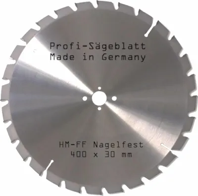 Produktbild von HM Sägeblatt 400 x 30 mmØ NAGELFEST Z = 28 FF Präzisions Kreissägeblatt Ersatzsägeblatt für Schalhölzer, Tafel, Rund und Kanthölzer mit Betonbeschlag und Nagelresten sowie Gasbetonsteinen