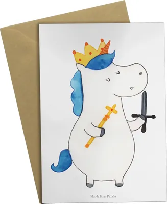 Produktbild von Mr. & Mrs. Panda babykarte Einhorn König mit Schwert - Weiß - Geschenk, vatertagskarte, osterkarte, hochzeitskarten, Unicorn, Grußkarten, osterkarten, Ritter, Einhörner