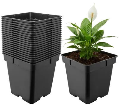 Produktbild von Garronda 20 Stück Kunststoff eckig mit Drainagelöchern Blumentopf für Garten (Schwarz, 18 x 18 x 18 cm (4L)) GD-KW-S
