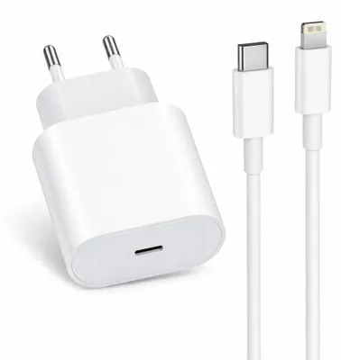 Produktbild von Schnellladegerät Netzteil USB-C Universal 25W mit Ladekabel – Für iPhone, Samsung , etc. – Weiß / Lightning 1 Meter