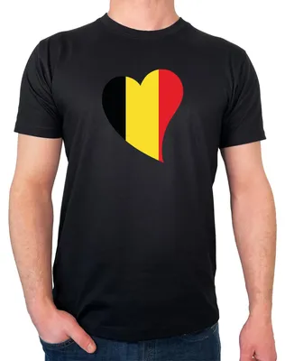 Produktbild von Huuraa Herren T-Shirt Belgien Flagge Herz XL Black Bio Baumwolle Fairtrade Herrenshirt Geschenkidee