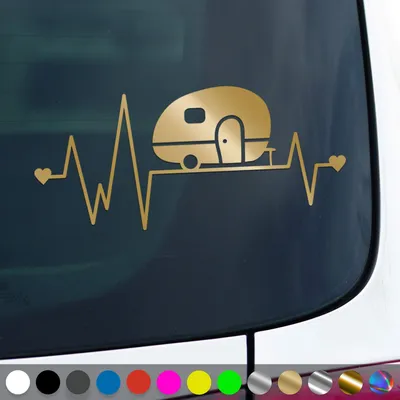 Produktbild von PantherPixel Wohnwagen Herzschlag Aufkleber Camping Wohnmobil Sticker Auto Geschenkidee Farbe Gold