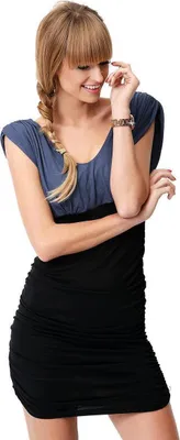 Produktbild von Damen Kleid Dress V-Ausschnitt Raffungen; Grafit-Schwarz S/M 36/38