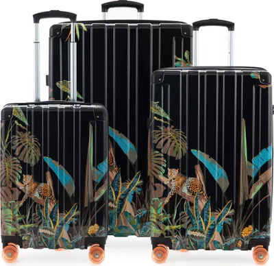 Immagine prodotto di HAUPTSTADTKOFFER Q-Damm - set di valigie 3 pezzi, set di valigie, valigia a guscio rigido robusta, estensione a 4 ruote, bagaglio a mano e trolley da check-in, Jungle Edition, Leopard