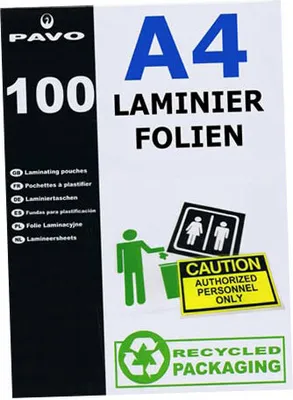 Produktbild von 100x PAVO Laminierfolien A4 216 x 303mm 2x 75/80 mic Hochglanz