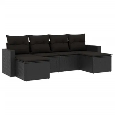Produktbild von vidaXL 6-tlg. Garten-Sofagarnitur mit Kissen Schwarz Poly Rattan
