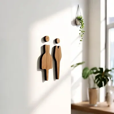 Toilettenschild aus Walnussholz, 12 x 8,7 cm, selbstklebend, modern