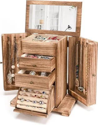 Produktbild von Schmuckkästchen für Damen und Mädchen – 4-stöckiges Schmuckkästchen für Ringe, Ohrringe, Halsketten und Armbänder