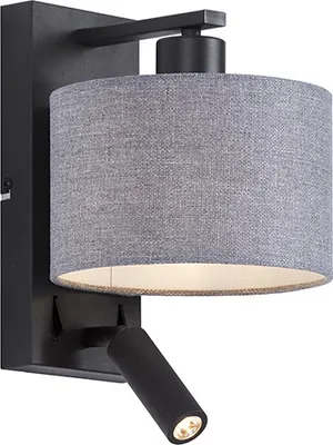 Produktbild von Moderne Wandleuchte Schwarz mit Grauer Rund  und Leselampe   Apulien