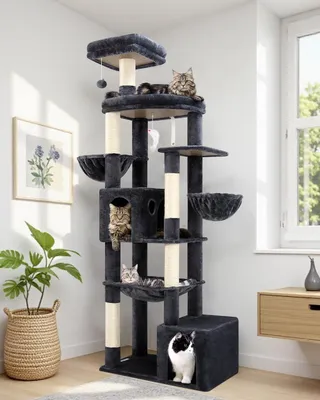 Productafbeelding van Kattenboom XXL - Krabpaal - Klimmeubel - Kattentoren - Kattenhuis - Donkergrijs - 194 cm Hoog