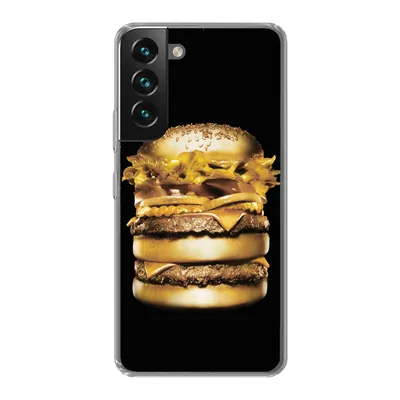Produktbild von MuchoWow® Handyhülle Schutzhülle Hülle für Samsung Galaxy S22 Goldener Hamburger auf schwarzem Hintergrund. Silikon Softcase Handy Hülle - Mobiltelefonhülle
