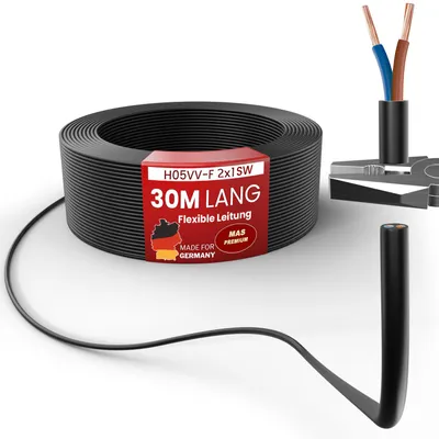 Produktbild von 30m Kunststoffschlauchleitung H05VV-F 2x1 Schwarz Flexible Leitung Gerätekabel