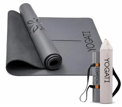 Produktbild von YOGATI® Yogamatte rutschfest Naturkautschuk mit Tasche - Yoga Matte groß mit Markierung, Sportmatte breit, Ideal für Fitness, Pilates und Gym Workout, Fitnessmatte Rutschfest für Damen | Grau