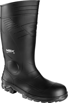 A black safety boot is shown against a white background.