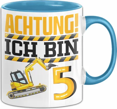 Produktbild von 5. Geburtstag Geschenk Tasse Becher Jungs Baustelle Geburtstagsgeschenk Achtung Ich Bin 5 (Blau)