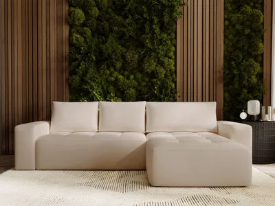 Produktbild von GrainGold Ecksofa L-Form Portland Rechts - Ecksofa mit Schlaffunktion, Bettkasten - Moderne Ecksofa, Wohnzimmer Sofa - Eckcouch Beige (Trinity 6953)