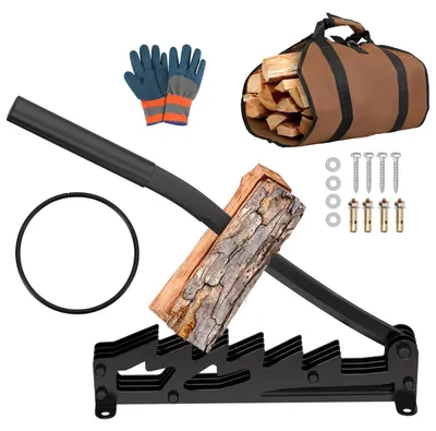 Produktbild von Ikodm Handholzspalter zur Wandmontage mit festem Griff, Brennholztasche und Schutzhandschuhen, Schwarz