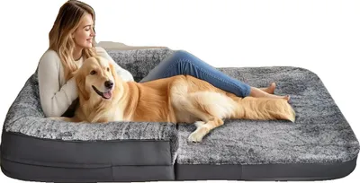 Immagine prodotto di Letto per cani enorme, a misura d'uomo, materiale peluche ultra morbido, design pieghevole