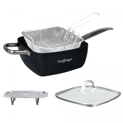 Produktbild von Cheffinger CF-FA04: 4 Stück marmorbeschichtete quadratische Bratpfannen-Set