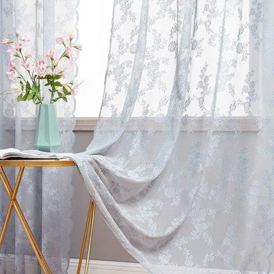 Productafbeelding van Lacy Gordijnen met Oogjes Vintage Decoratief Polyester Semi-Transparant Bloemenpatroon voor Woonkamer Keuken Slaapkamer 150 x 260 cm Lic
