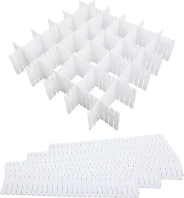 Productafbeelding van 24 stuks ladeverdelers, lade-indelers, lade-scheidingswanden, verstelbare lade-organizers, lade-inzetstukken voor kantoor, keuken, slaapkamer en badkamer (wit)