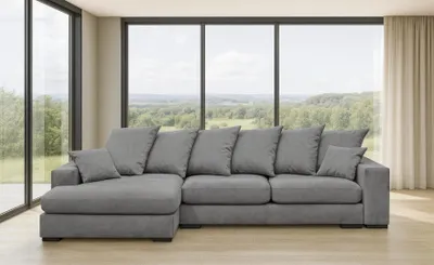 Image de Canapé d'angle avec fonction sommeil et coffre de lit, Canapé en L, Canapé en L Gabon Gris Ottomane Gauche