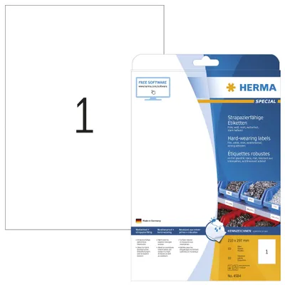 Produktbild von HERMA A4, Weiß, Abgerundetes Rechteck, A4, Universal, Matte, Laser