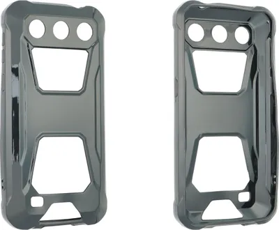 Two identical black phone cases are shown side-by-side against a white background.