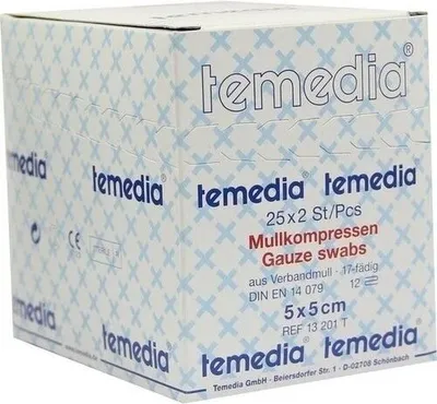 Immagine prodotto di Compresse di garza 5x5 cm sterili a 12 strati e 17 fili 50 pz