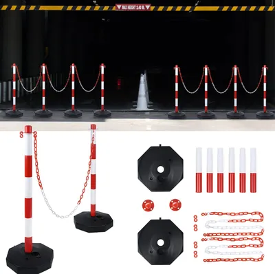 Zdjęcie produktu dla YARDIN 2-częściowy słupek odgradzający z 2 plastikowymi łańcuchami odgradzającymi, zestaw słupków odgradzających z plastikowym łańcuchem do kontroli ruchu drogowego