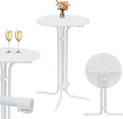 Produktbild von Stehtisch klappbar Ø 70 cm Höhe 110 cm Stahl Gastrotisch Partytisch Bistrotisch Gartentisch in Weiß