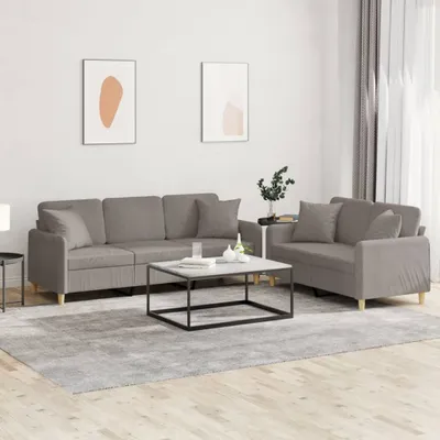 Produktbild von CLORIS 2-tlg. Sofagarnitur mit Kissen Taupe Stoff, 52,7 kg