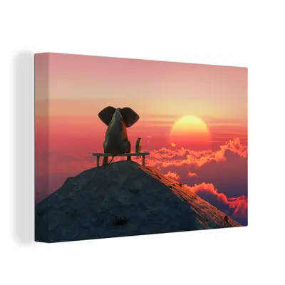 Obrázek produktu pro OneMillionCanvasses® Malba na plátně Nástěnná malba na plátně - Pes - Slon - Hora - 150x100cm