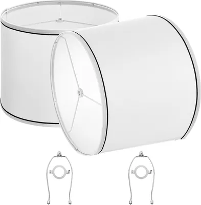 Obrázok produktu pre VEVOR tienidlo bubon 290 x 320 x 245 mm (hore x dole x vysoko), 2 stredné náhradné tienidlá z ľanu + PVC, tienidlo s harfou pre stolové lampy stojacie lampy (biele s čiernym okrajom)