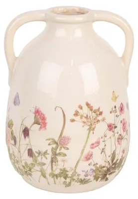 Imagen del producto de Florero Clayre & Eef, diámetro 16 cm, altura 22 cm, color beige y rosa, material: cerámica, ideal para flores