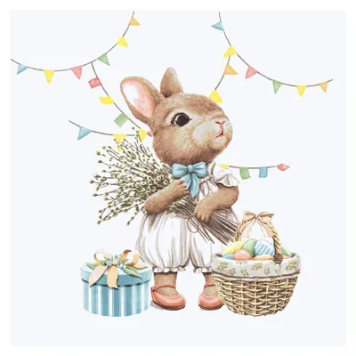 Image de 20 serviettes, nombreux lapins de Pâques, panier de Pâques, 24 cm