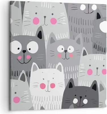 Produktbild von Bild auf Leinwand - Leinwandbild - Kittys Tiere Illustration - 60x60cm - Wand Bild - Wanddeko - Leinwanddruck - Bilder - Kunstdruck - Wanddekoration - Leinwand bilder - Wandkunst - AC60x60-2890